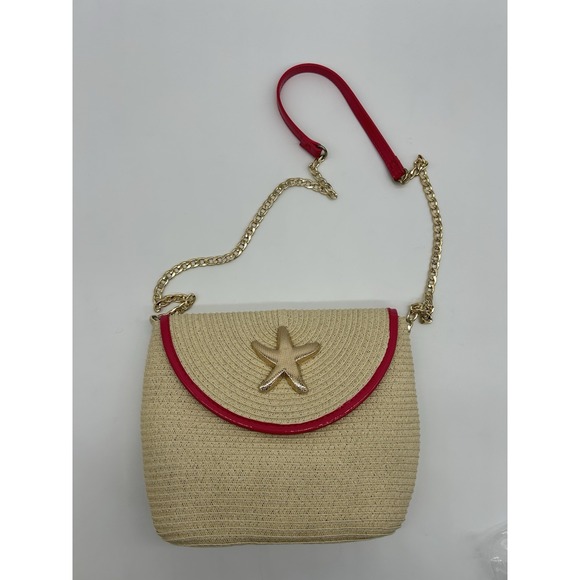 Woven Straw Crossbody Bag Purse Coastal Beachy Boho Starfish - Picture 1 of 8